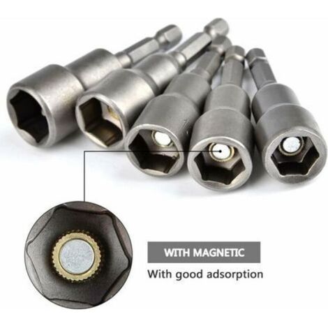 Douille Hexagonale - Magnétique - 6 mm à 15 mm - Douille À Choc 1/4 Pouces - Lot De 10 (1/5)
