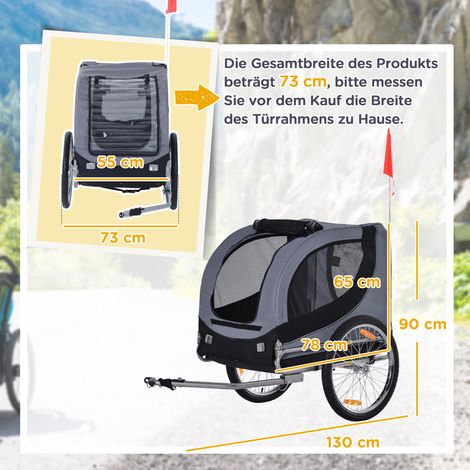 Remorque pour chien Remorque à vélo Transporteur de chien Gris noir 130x73x90cm pour des voyages sûrs avec votre chien