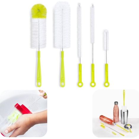 Goupillons de nettoyage lot de 5 - brosses à gourdes, pailles et verres suspendables, jaune, tailles assorties (1/5)