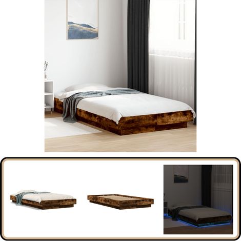 Bettgestell mit LED Räuchereiche 90x190 cm Holzwerkstoff - Holzbettfassungen - Bettenrahmen - Lattenrost - Schlafzimmermöbel - LED-Bettgestell (1/5)