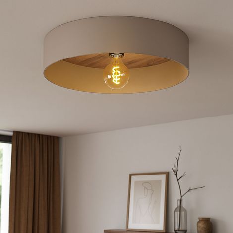 LED Deckenleuchte Taupe Wohnzimmerlampe rund Deckenlampe Schlafzimmerlampe Messing, Stahl Holz, 6W 806lm warmweiß, DxH 42 x 16 cm