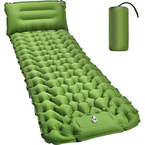 Matelas isolant auto-gonflant de 10 cm de haut - Petit encombrement une fois plié - Matelas isolant gonflable ultra léger avec pompe à pied - Tapis de couchage imperméable pour l'extérieur, la (1/5)