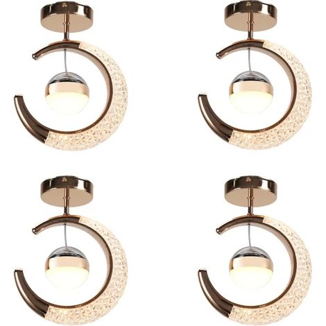Lot de 4 Plafonnier Moderne LED,Lustre Suspension Abat-jour en Aluminium Designe Lune,Lumière Chaude (1/5)