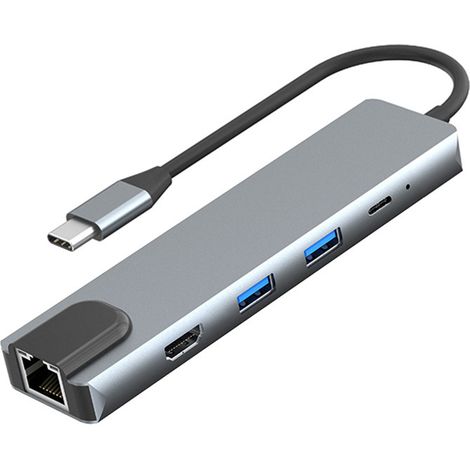 Applicable Station d'accueil 5 en 1 Type-C, adaptateur Type-C vers HDTV, Ethernet RJ45, HDTV 4K, PD100W, USB 3.0, USB 2.0 compatible avec les appareils Type-C avec mode DP Alt, adaptateur multiport (1/4)