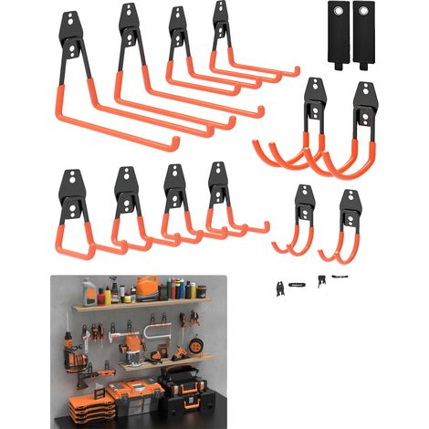 Ganchos de garaje de alta resistencia, capacidad de carga de 40 kg, 12 unidades, 25 cm x 19 cm x 9,5 cm, aptos para diversos tipos de paredes, hierro con revestimiento de PVC. (1/5)