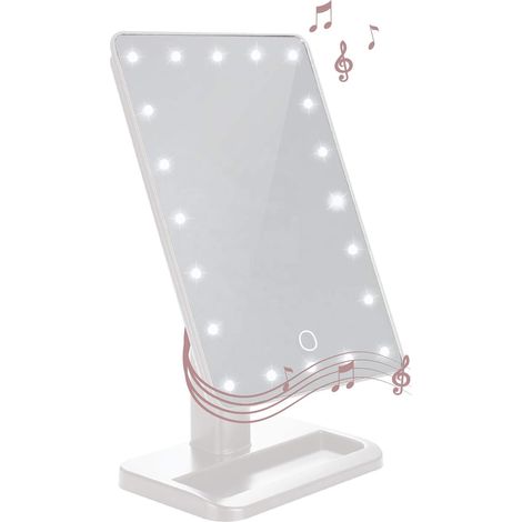 Miroir de maquillage avec lumières et haut-parleur Bluetooth, miroir pivotant sans fil LED U-Reflect Beauty avec plateau (blanc) - RWRadio et haut-parleur pour salle de bain