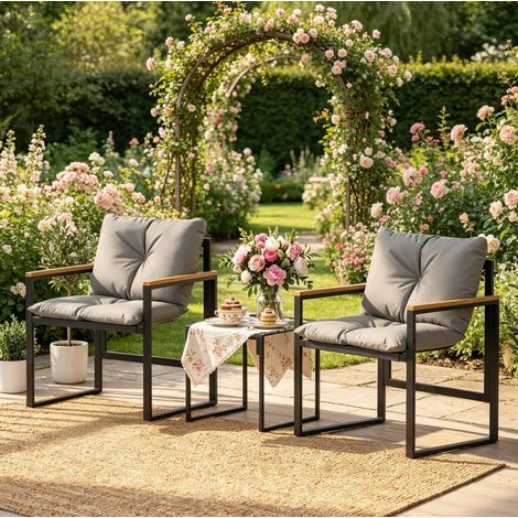 Set da giardino 3 pezzi 64x62x68 cm in metallo nero e grigio con vano portaoggetti FloraGrace (1/5)