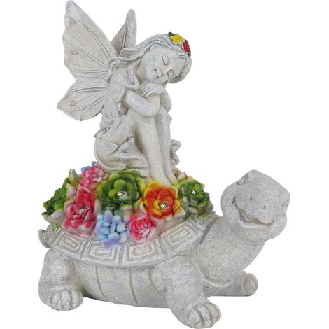 Solar-Gartenleuchten – Fee mit Solarlaterne – Gartenfiguren zur Außendekoration – Engelsmädchen – Schildkrötenstatue – Außendekoration – Harz – Dekoratives Ornament (1/5)