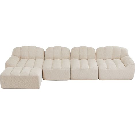 Sofá modular de 4 plazas con 1 puff, forma de concha, espuma de alta densidad 32D, beige (1/5)