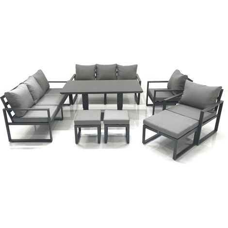 Fimous Garden Sofa Set Aluminium Furniture Rising Dining Tabe Set with 2 Chair 3 Footstools Dark Grey (1/5)