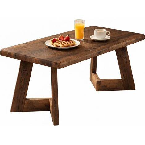 ELVMI Rechteckiger Couchtisch mit dicker Tischplatte, für Wohnzimmer, aus Holz, Rustikales Braun, 120 x 60 x 51 cm (1/5)