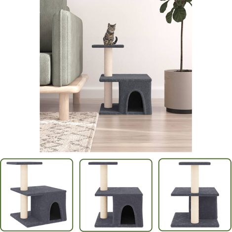 The Living Store Kratzbaum mit Sisal-Kratzsäulen Dunkelgrau 48 cm - Katzenkratzbaum - Kratzbaum Sisal - Katzenmöbel - Katzenhaus - Kratzpost (1/5)