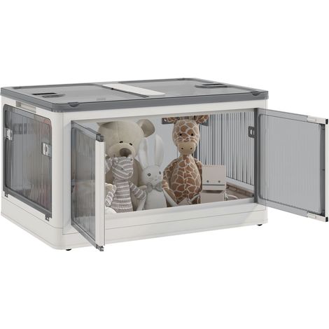 Faltbare und stapelbare Kunststoff-Aufbewahrungsbox (99 l) mit Deckel, 4 Rollen, 5-seitig zugänglich, weiß