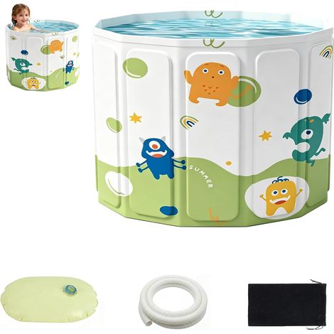 Baignoire pliable, avec sac de rangement et coussin d'eau gonflable, autoportante pour douche, bain chaud et bain de glace, évacuation de sol et latérale (40 x 55 x 55 cm pour enfants) (1/5)
