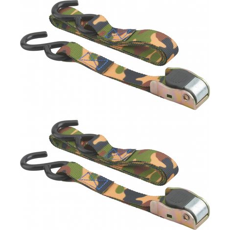 Set di 2 cinghie di tensione, 2m, cricchetto, gancio a S, mimetico - THIRARD