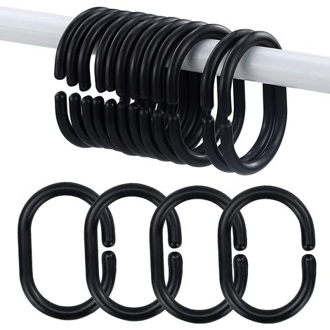 12pcs Anneaux de Rideau de Douche en Plastique en Forme de C Crochets de Rideau pour Rideau de Porte, Rideau de fenêtre Le Noir (1/5)