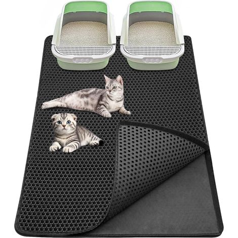 90 x 60 cm Cat Litter Mat, EVA Waterproof Double Couch Design, Black (1/5)