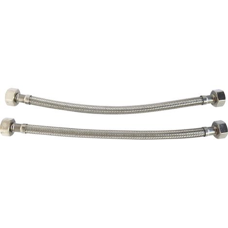 FOR YOU, Lot de 2 flexibles sanitaires 1/2" - Longueur 300mm - Raccords écrous tournants - Acier inoxydable tressé - Résistance mécanique et anti-corrosion - Norme ACS (1/4)