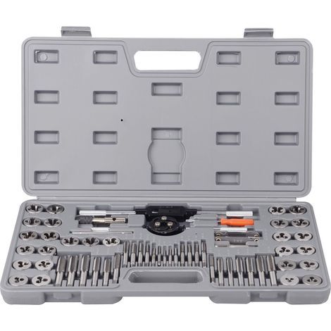 – Coffret de 60 tarauds et filières en acier trempé – Filetage grossier et fin – Pour couper et renouveler les filetages – Étui de transport inclus (1/5)