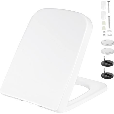 Quadratischer WC-Sitz weiß, Softclose, abnehmbar zur einfachen Reinigung, oben befestigt, verstellbare Scharniere, antibakteriell, Standardgröße (1/5)
