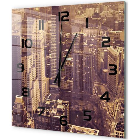 Grande Horloge Murale Carrée à Quartz en Verre Trempé Silencieuse Sans Tic-Tac Manhattan, New York 60x60 cm (1/5)