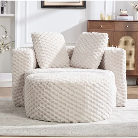 Sillón lounge sin estructura con puff, 129 x 116 x 65 cm, tejido beige, OKWISH (1/5)