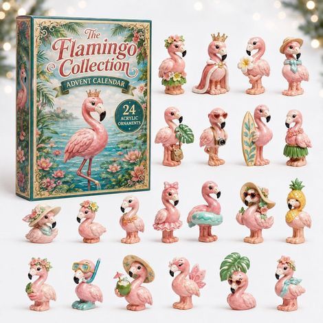 Adventskalender 2026 mit gekröntem Flamingo – 2D-Überraschungsbox