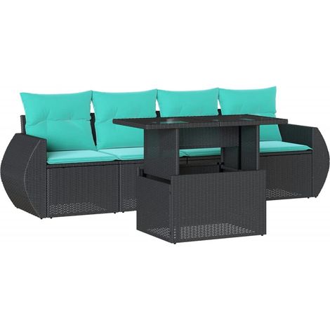 5-teiliges Gartensofa-Set mit Kissen, schwarzes Polyrattan vidaXL (1/5)