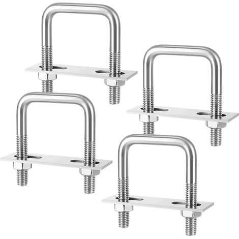 4 Pièces Boulon En U M8, Bride De Fixation avec écrous Plaque De Cadre et Rondelles, Boulons En U Carrés pour Poteau De Clôture, Fixation Du Tube (1/5)