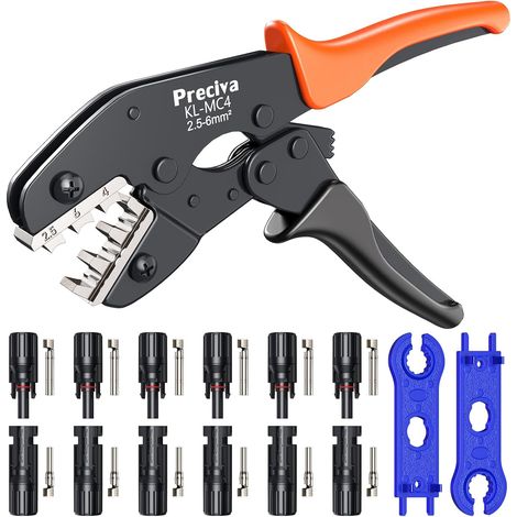 Outils de Sertissage Solaires avec 6 Paires Solaires de Connecteurs pince à sertir solaire pour câble PV 2,5-6,0 mm², 2 Clés MC4, solaires mâles femeles pour Photovoltaïque Panneaux Solaires (1/5)