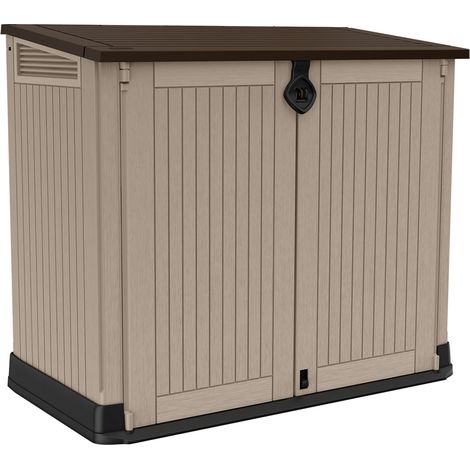 Baule porta attrezzi da esterno in resina effetto legno con doppia anta Store It Out Midi beige marrone Keter (1/5)