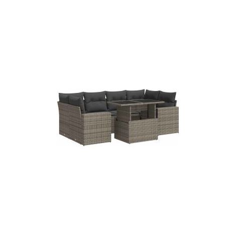 Salon de jardin avec coussins 7 pcs gris résine tressée (1/5)