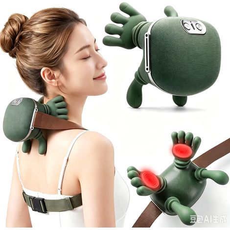 Masseur cervical électrique, Pincement Shiatsu 4D imitation mains, Chaleur apaisante, Massage des trapèzes et dos, Idéal pour télétravail et détente