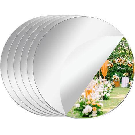 Lot de 6 carreaux de miroir ronds pour décorations de table, plateaux miroir, miroirs ronds plats pour décorations de table, assiettes à bougie miroir pour décorations de table (1/5)