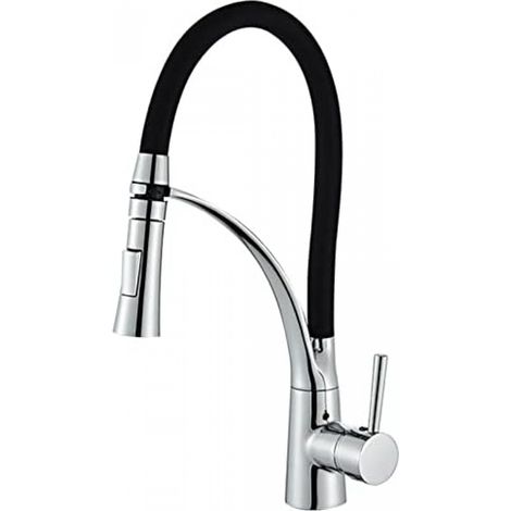 Grifo de fregadero de cocina, grifo de cocina de aleación de zinc con rociador extraíble, aleación de zinc plateada (1/4)