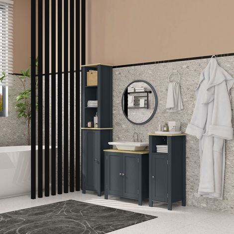 Meuble sous-lavabo en aggloméré et MDF à 2 portes avec étagère intérieure réglable, 60x30x60 cm, gris (1/5)