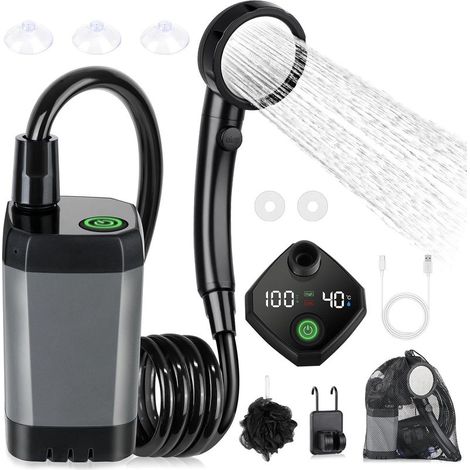 Kit Douche de Camping, Douche Portable,Pompe de Douche Électrique Rechargeable,Imperméable, avec Afficheur Intelligent et Pomme de Douche 4 Modes pour Extérieure,Camping,Randonnée (1/5)