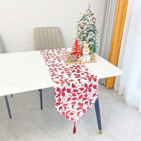 Camino de mesa estampado con motivos dorados y borlas para decoración de mesa (Navidad, bodas, etc.) - 33 x 180 cm (1/5)