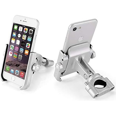 RGE Support de téléphone portable pour moto vélo vélo monté sur guidon en aluminium réglable à 360° pour moto portable navigateur GPS universel (guidon argent) 1 pièce (1/5)