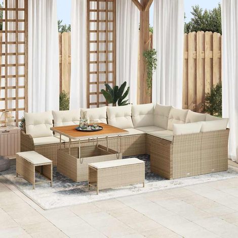Set Divano da Giardino 12 pz 11-Numero di posti Beige e Crema vidaXL (1/5)