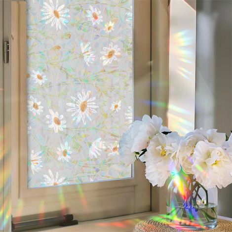 Statische Klebefreie Glasfolie mit weißem Gänseblümchen-Muster – Milchglas-Folie für Privatsphäre an Fenstern, im Badezimmer und auf dem Balkon – Halbtransparent und blickdicht (30 cm x 2 m)-lsw