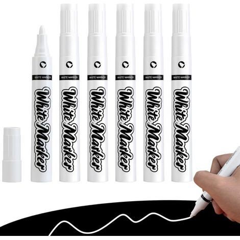6× Feutres Blancs Effaçables pour Tableau Noir, Marqueur Craie Liquide à Pointe Fine 3mm, Stylo Craie Blanc Feutre Fenetre Effacable pour Verre Fenêtre Ardoise Métal Plastique, Non Toxique