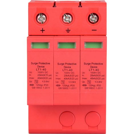 PARAFOUDRE DC 3P 40KA 1000V - PROTECTEUR DE SURTENSION 3.0KV POUR COURANT CONTINU - INSTALLATION SUR RAIL DIN 35MM (1/5)