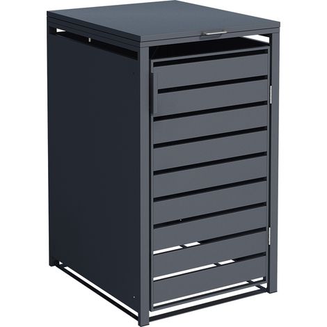 Mülltonnenbox - 1 Tonne - Anthrazit-Metall - 1er-Mülltonnenverkleidung/Sichtschutz aus Stahl