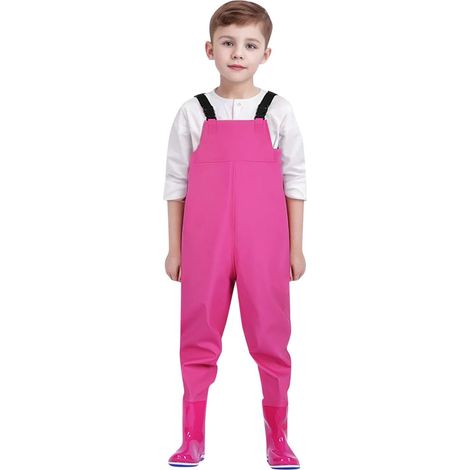 Pantalon de pluie pour enfant avec bottes – Cuissardes imperméables pour garçons et filles – Pantalon de neige doublé – Bottes de pêche en caoutchouc – Pantalon de pluie doublé (1/5)