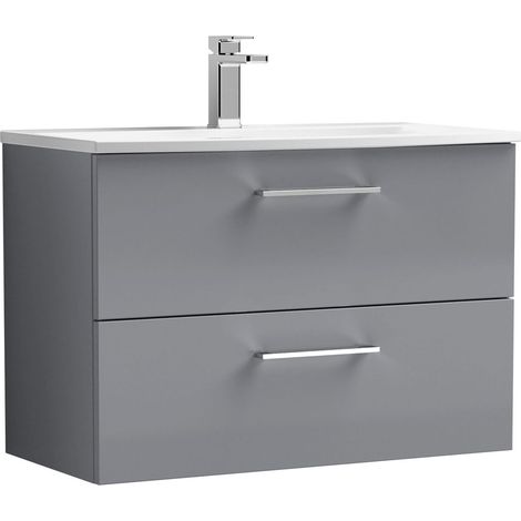 Balterley Modern Bathroom Wall Hung 2 Soft Close Drawer Vanity Unit & Curved Basin, Satin Grey, 800mm