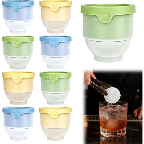 Eiswürfelformen-Set, 8 runde Eiswürfelformen mit Deckel, XXL, BPA-frei, Silikon, 6 cm, für Whisky-Cocktails, leicht zu entnehmen, stapelbar (1/5)