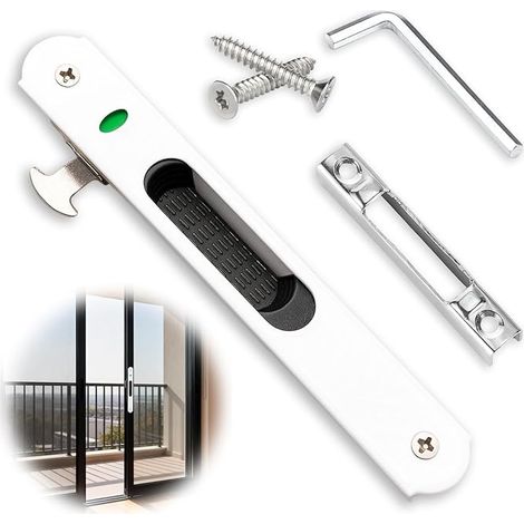 Serrure de Porte Coulissante, Porte Coulissante Fenêtre Crochet Serrure Longue 197 X large 28 mm Verrou de Verrouillage Simple Face Pour Portes Mobiles (Blanc) (1/5)
