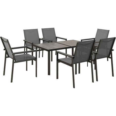 Stylish Seven-Piece Grey Metal Dining Set with Elegant Glass-Top Table for Modern Home Decor