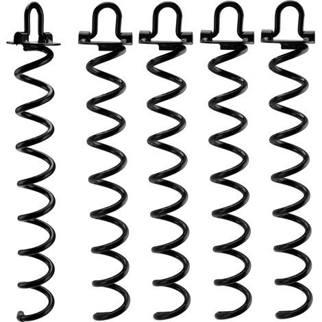 Lot de 5 ancrages au sol en spirale de 42 cm, kit d'ancrage au sol pour trampoline, abri de jardin, pour balançoires, tentes, auvents, noir (1/5)